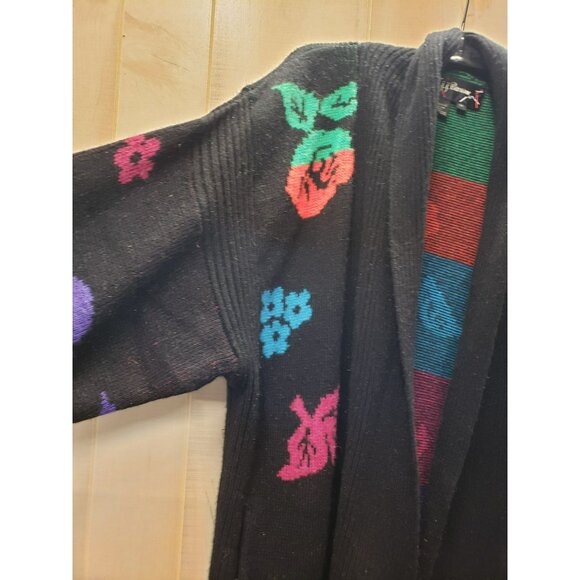 Vintage JJ BROWNE Long Cardigan Sweater Floral, Sz M, 80s 90s Flower Valley Girl - Picture 4 of 8